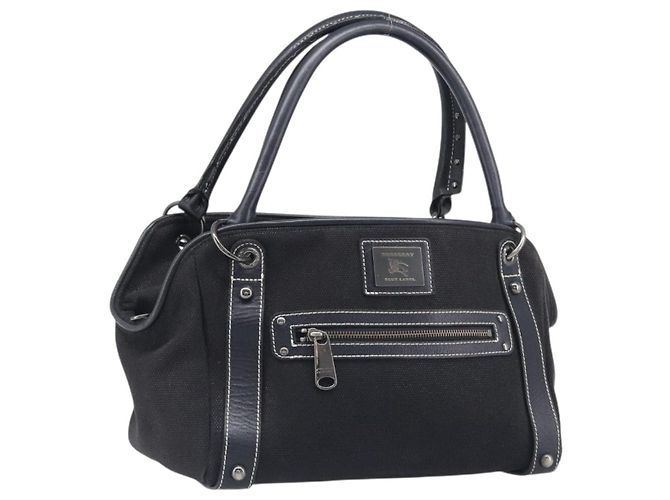 BURBERRY Handtasche Canvas Black Silver Auth ep15781 Schwarz Silber
