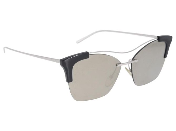 PRADA Sunglasses Metal Silver Black Auth BA15310 Silvery