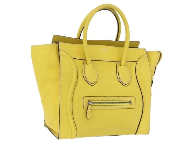 Céline CELINE Luggage Mini Hand Bag Leather Yellow Auth 197304V Jaune