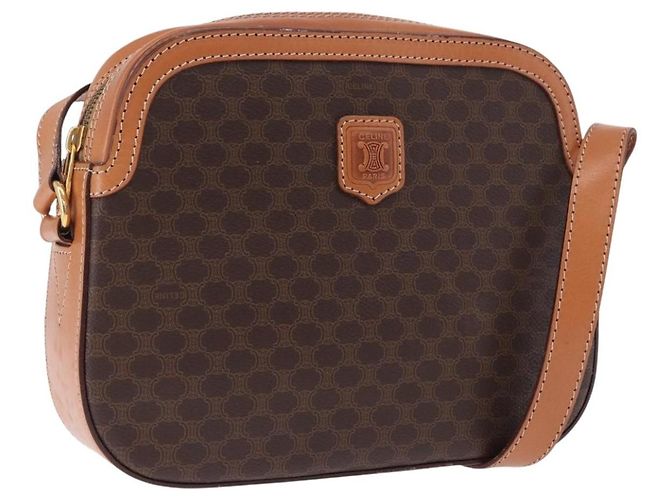 Céline Bolsa de Ombro CELINE Macadam Canvas PVC Leather Brown Gold Auth ki6803V Marrom Dourado