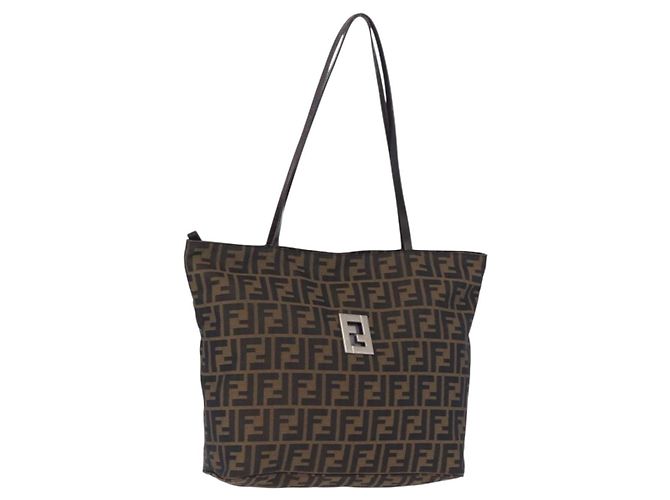 FENDI Zucca Canvas Tote Bag Braun Schwarz Auth 197739A