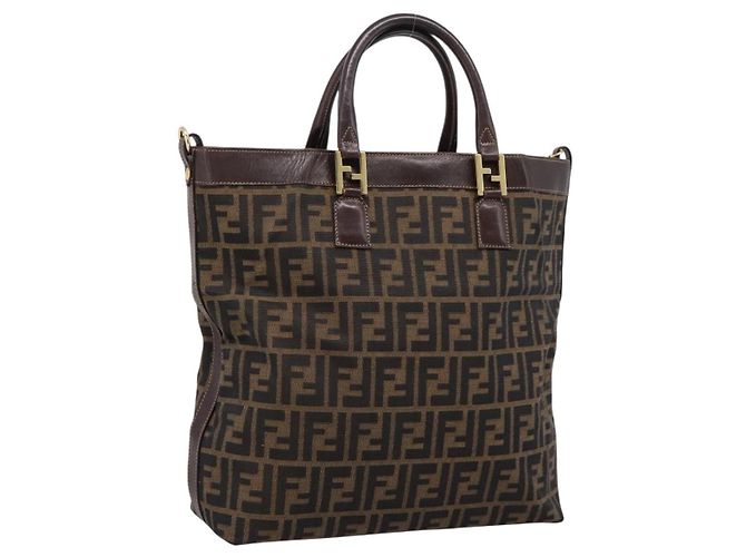 FENDI Zucca Canvas Handtasche Schwarz Braun Auth ka5892