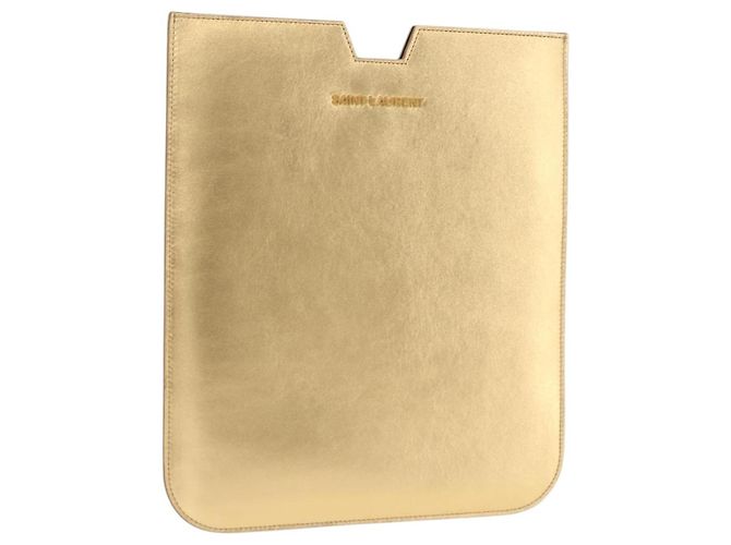 SAINT LAURENT iPad Case Leather Gold Auth 197169M Golden
