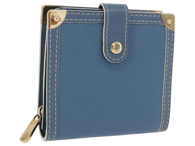 LOUIS VUITTON Suhari Compact Zip Wallet Leather Blue M91829 LV Auth 200260V Bleu