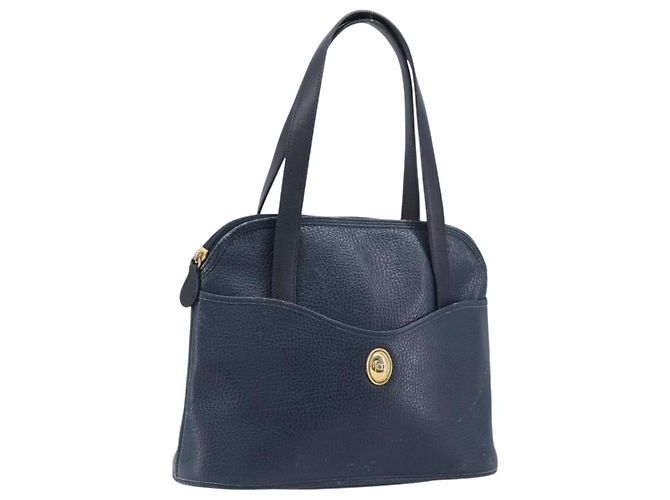 Borsa a mano Christian Dior in pelle blu navy e oro Auth ep15745