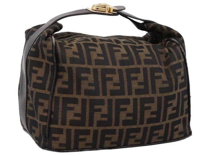 FENDI Zucca Canvas Vanity Handtasche Schwarz Braun Auth 197863