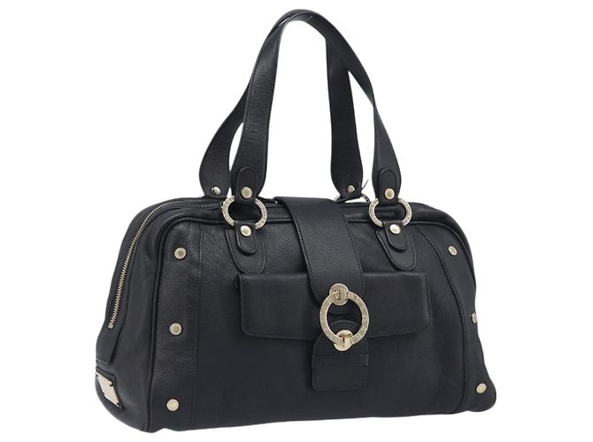 Bulgari Borsa a mano BVLGARI in pelle nera e oro Auth 198930A Nero