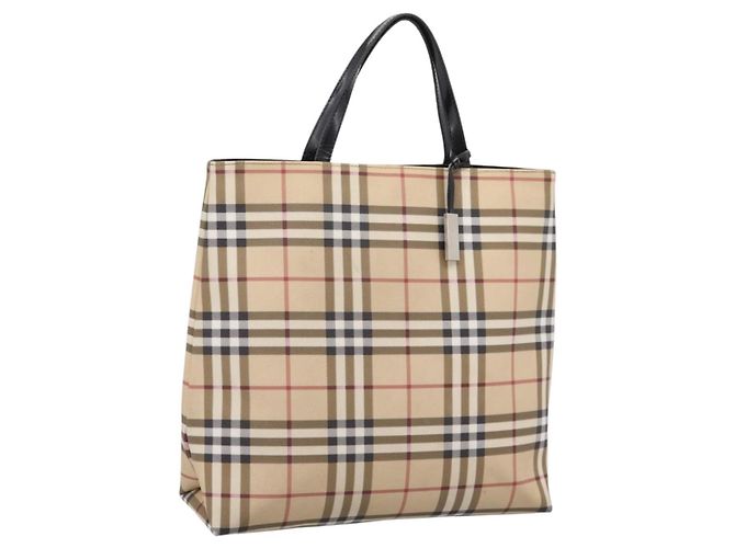 BURBERRY Nova Check Handtasche PVC Leather Beige Silver Auth BA15368 Silber