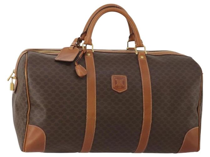 Céline Bolsa Boston CELINE Macadam Canvas PVC Leather Brown Gold Auth mr2824 Marrom Dourado