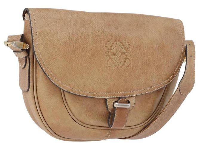 Bolsa de Ombro LOEWE em Couro Bege e Dourado Autêntica ka5886