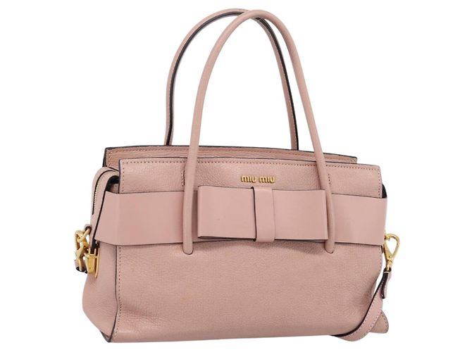 Bolsa Miu Miu Madras Fiocco em couro 2way Rosa Ouro Auth 200153V Dourado