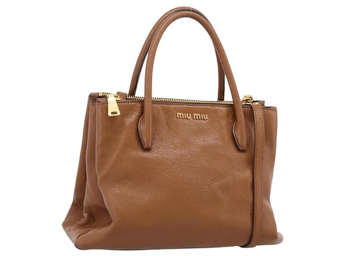 Sac à main Miu Miu en cuir 2way Marron Or Auth yk20781M Doré