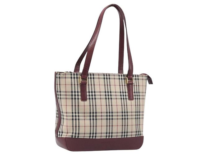 BURBERRY Nova Check Tote Bag Canvas Beige Gold Auth 199220 Golden
