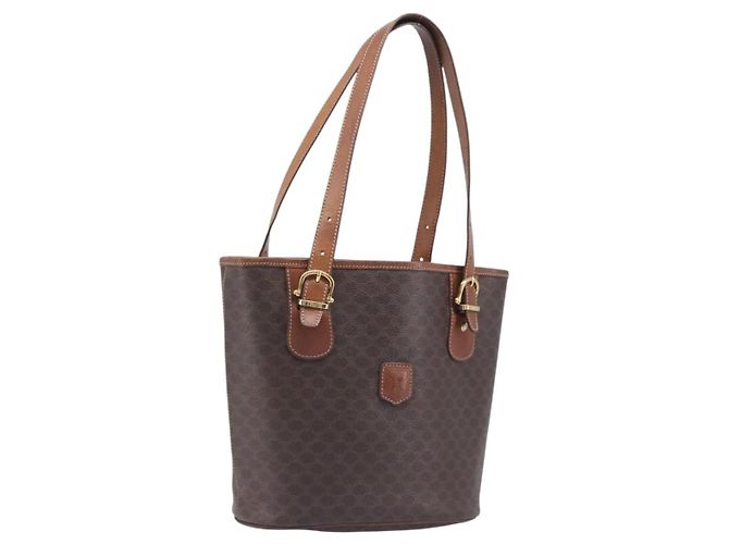 Céline Sac à main CELINE Macadam PVC Cuir Marron Ton Or Auth ep15677
