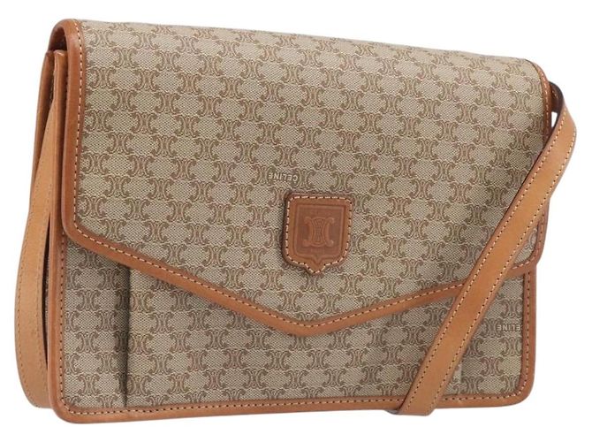 Céline Bolsa de Ombro CELINE Macadam PVC Couro Bege Tom Dourado Auth ep15726