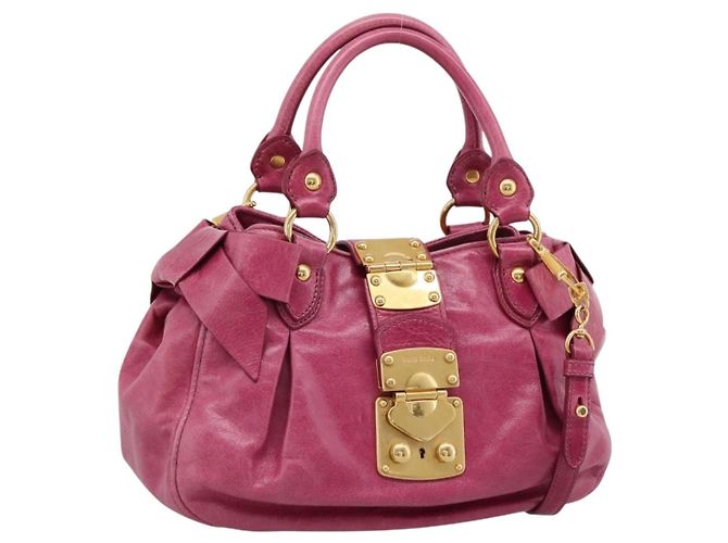 Miu Miu Handtasche Vitellolux 2way Pink Gold Auth 199159M Golden