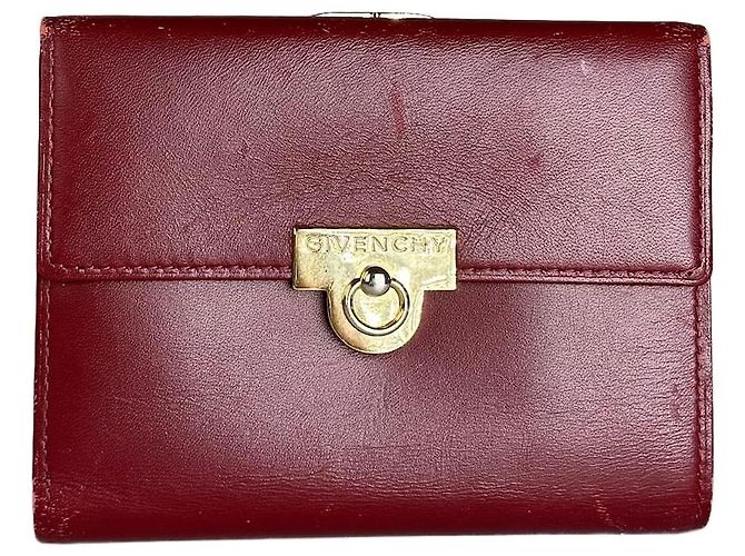 Vintage Givenchy Leather Wallet Burgundy Gold Dark red