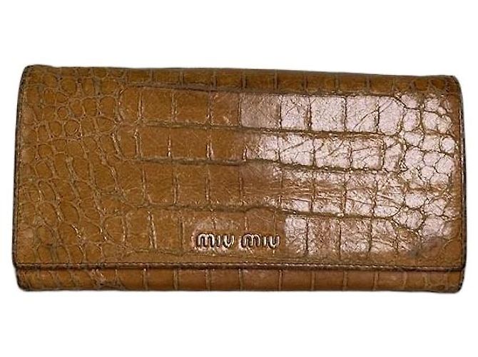 Vintage Miu Miu Crocodile-Embossed Leather Wallet Tan Camel
