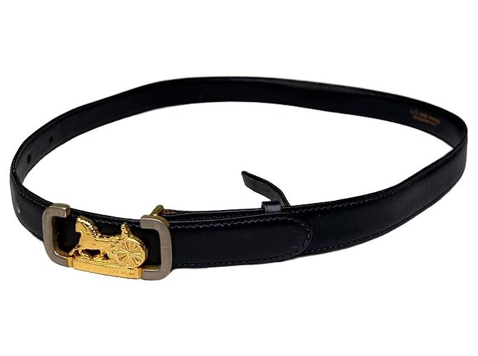 Céline Vintage Celine Leather Belt Black Gold Buckle