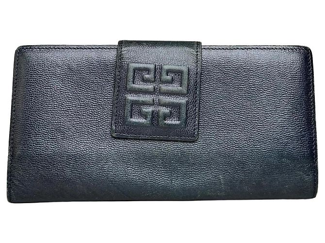 Vintage Givenchy Leather Long Wallet Black Gold