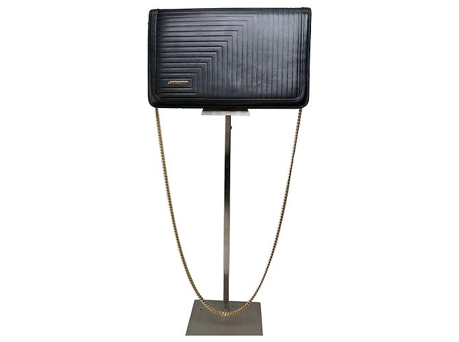 Vintage Givenchy Leder-Clutch mit Kette Schwarz Gold