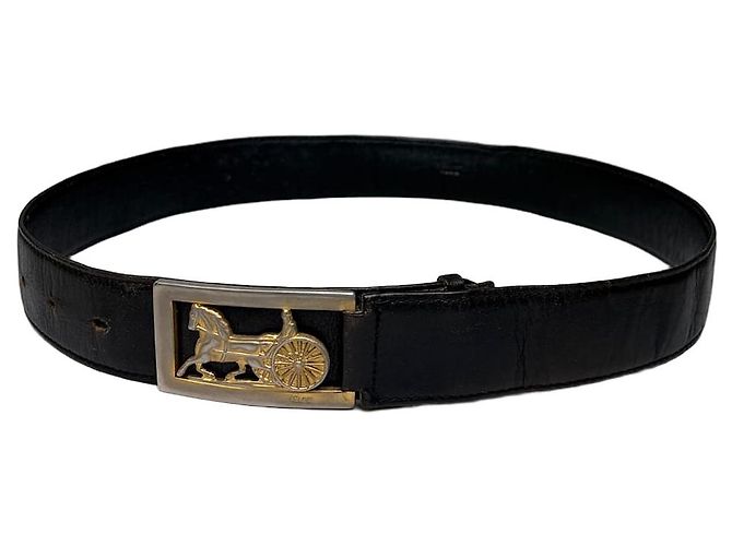 Céline Vintage Celine Leather Belt Black Gold Buckle