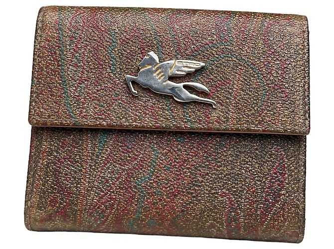 Vintage Etro Embossed Paisley Leather Wallet Rust Teal Red
