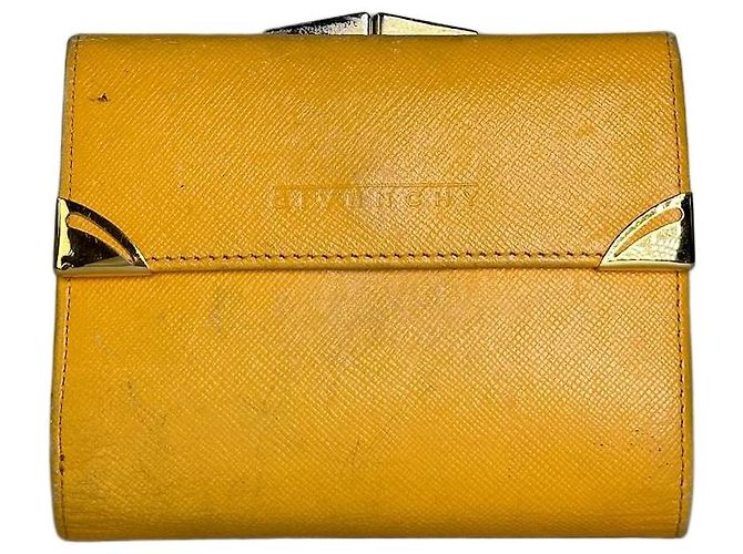 Vintage Givenchy Saffiano Leather Wallet Yellow Silver