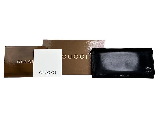 Vintage Gucci Leather Wallet Black Silver