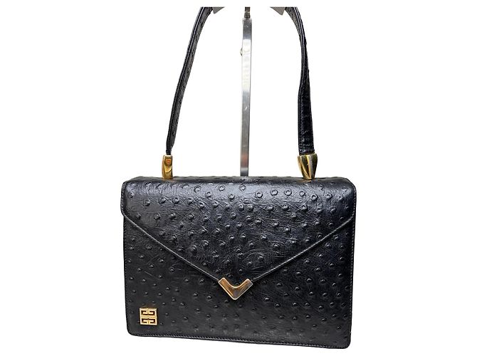 Vintage Givenchy Structured Leather Handbag Black Gold