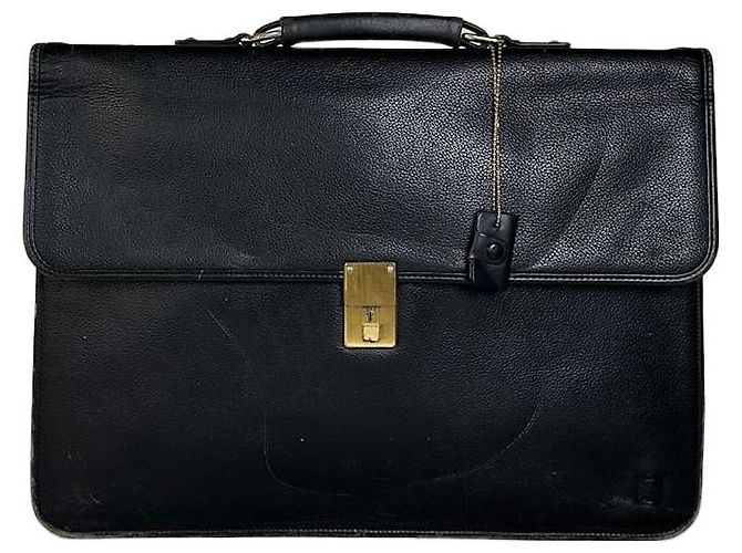 Vintage Givenchy Structured Leather Briefcase Black Gold