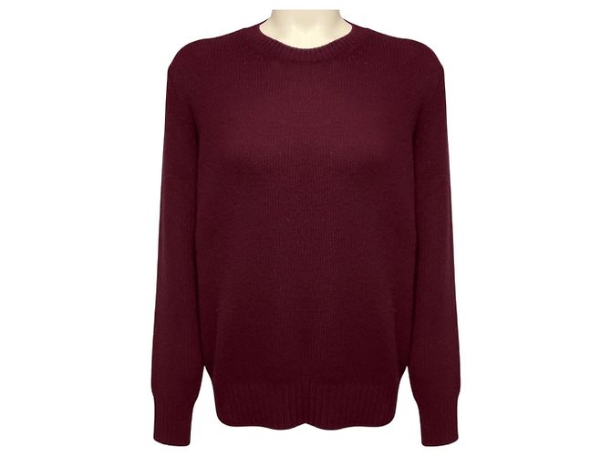 Pull en maille en laine et cachemire Prada bordeaux avec logo triangle