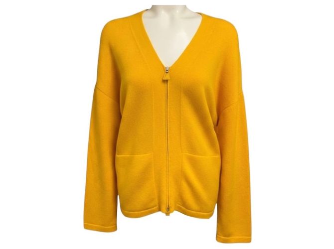 Akris Kaschmir-Strickpullover in Senfgelb mit Reißverschluss vorne