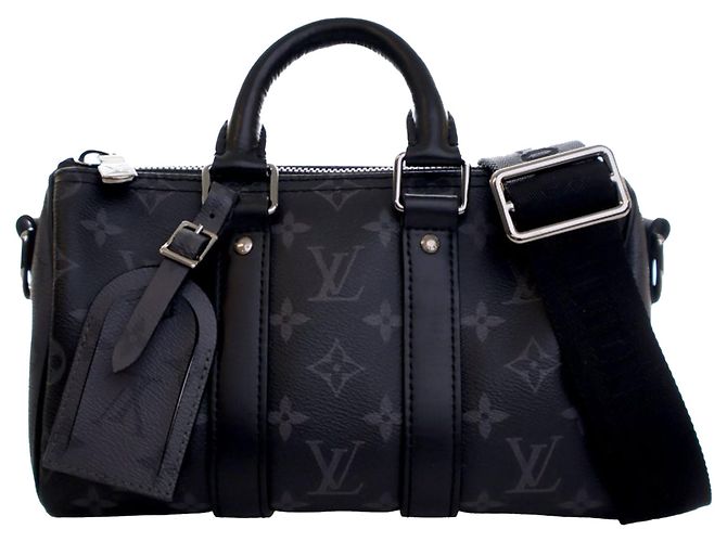 Borsa Keepall Bandouliere 25 Louis Vuitton Monogram Eclipse Reverse Nera Nero