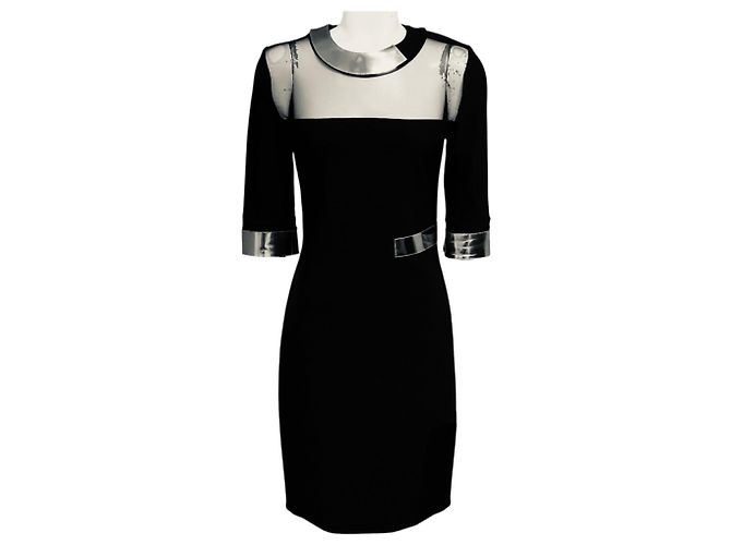 Thierry Mugler Mugler schwarzes Bodycon-Midikleid aus Stretch-Strick mit silbernem Besatz