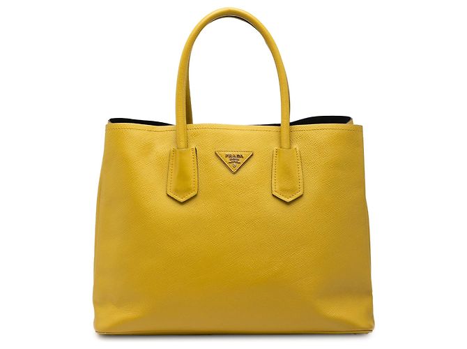 Bolso Double Satchel Prada Medium de Cuero Saffiano Amarillo
