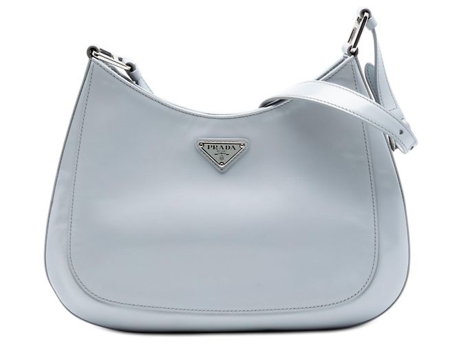 Bolsa de ombro Cleo em couro Spazzolato azul Prada