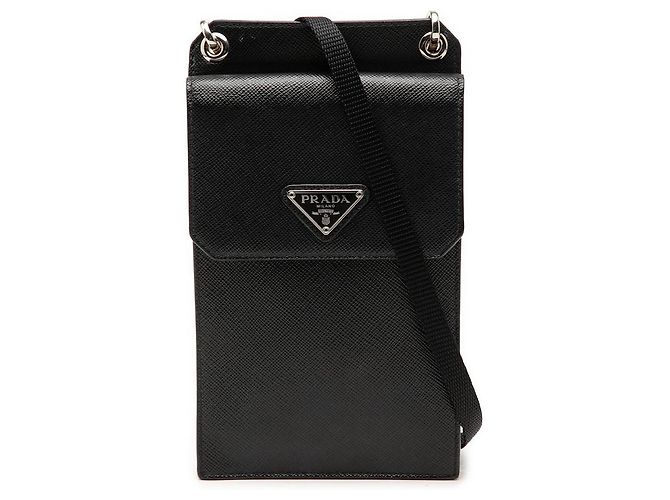 Borsa crossbody per smartphone Prada Saffiano Nera Nero