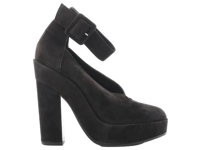 Kelly Hermès Talons à bride en cuir et daim HERMES en noir, taille 38 EU