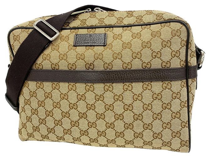 Bolsa de ombro Gucci em lona bege