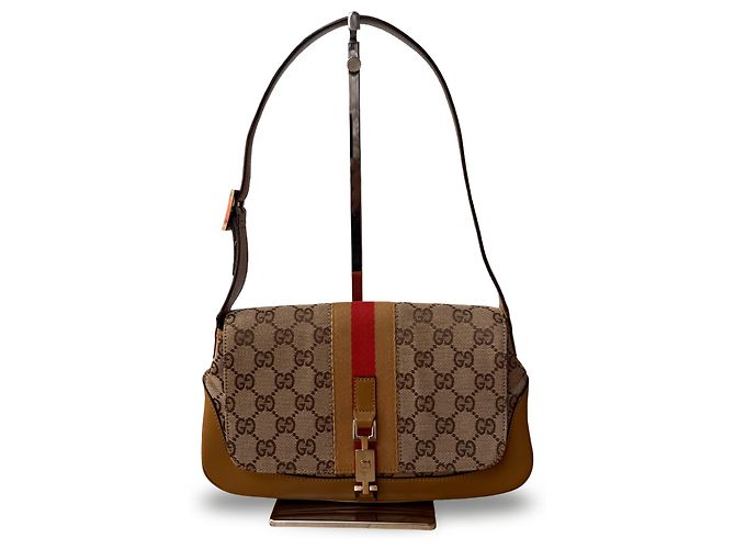 Borsa a tracolla Gucci GG Canvas e pelle nero beige