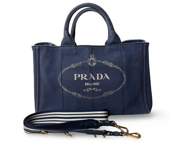 Borsa tote Prada Canapa blu e oro D'oro