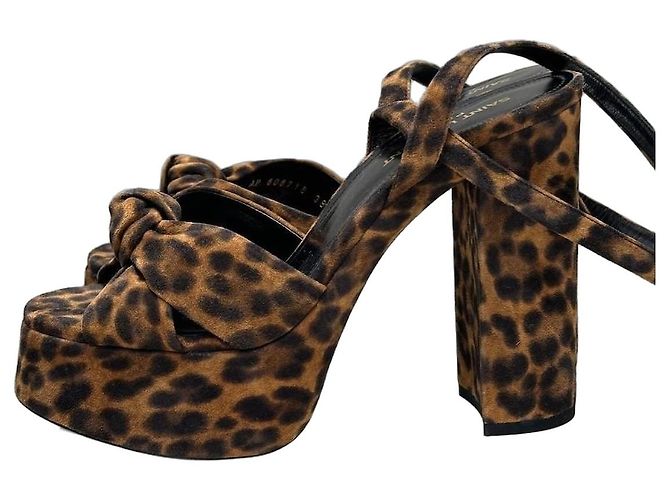 Saint Laurent Bianca Leopard Suede Platform Heels Sz.38 pre-owned