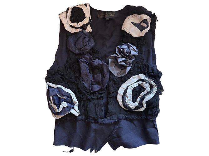 Comme Des Garcons Chaleco Comme des Garçons con aplicaciones florales Negro Gris Azul oscuro