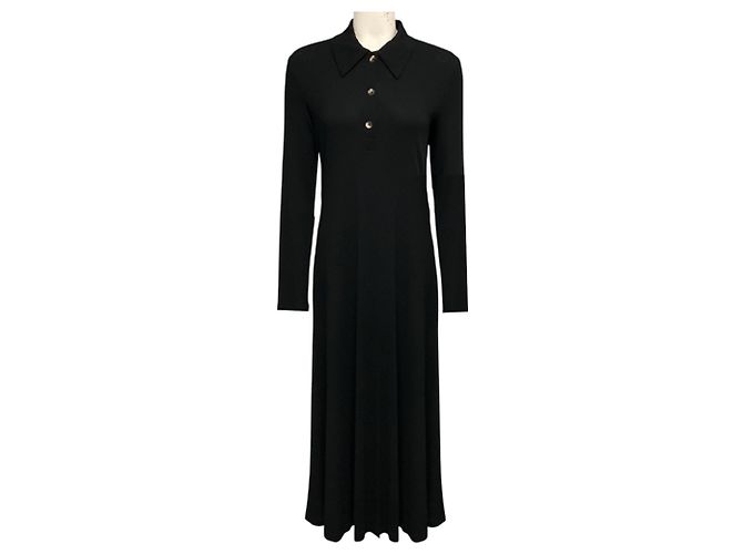 Autre Marque Rosetta Getty schwarzes Polo-Jersey-Midikleid mit langen Ärmeln