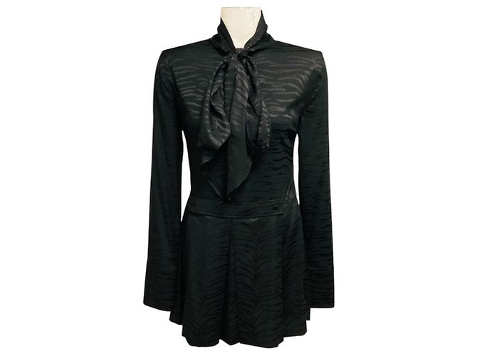 Stella Mc Cartney Mini abito in seta a maniche lunghe con collo a fiocco Stella McCartney Black Nero