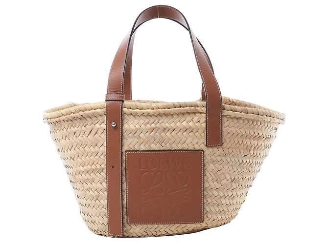 mala LOEWE Basket Medium em ráfia x couro Beige x Brown Bege