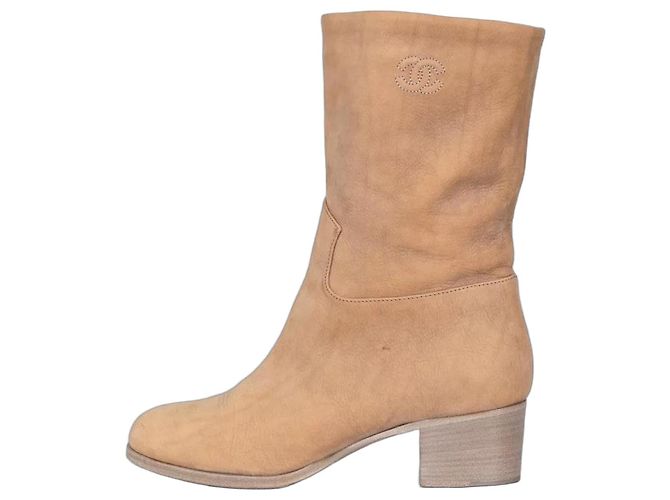 Chanel Brown Leather Heeled Ankle Boots - Size 38.5 Pre-owned