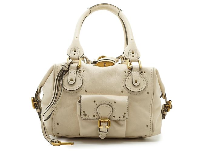 Chloé Bolsa Paddington Medium em couro branco com bolso frontal