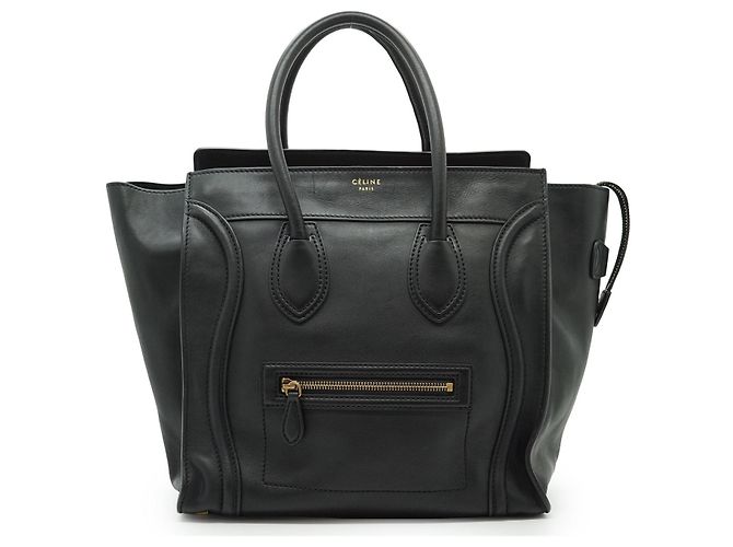 Luggage Céline Bolsa satchel mini em couro liso preto